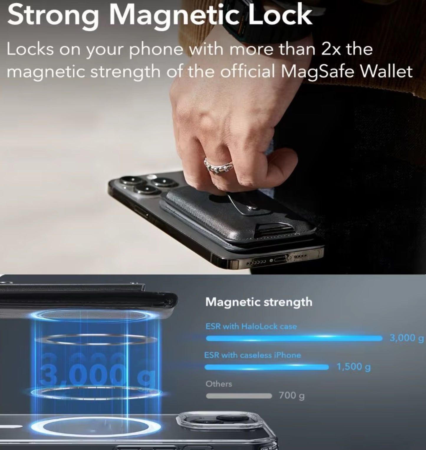 Leather Magsafe Wallet Magnet Phone Card Holder Anti-lost Find My Compatible Wallet Tracker with Sound play to Find