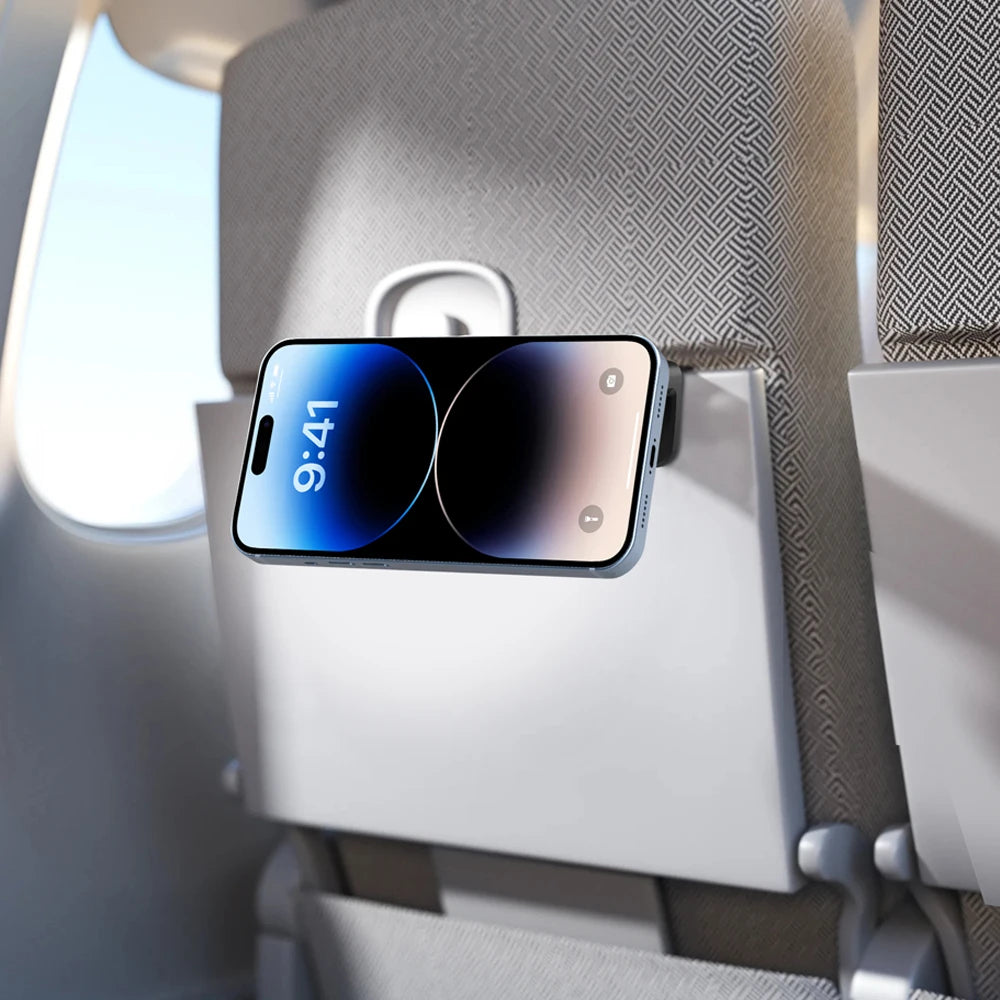 Airplane Mobile Phone Holder Portable Magnetic Travel Phone Mount Flight Seat or Desk which has Clip and MagSafe