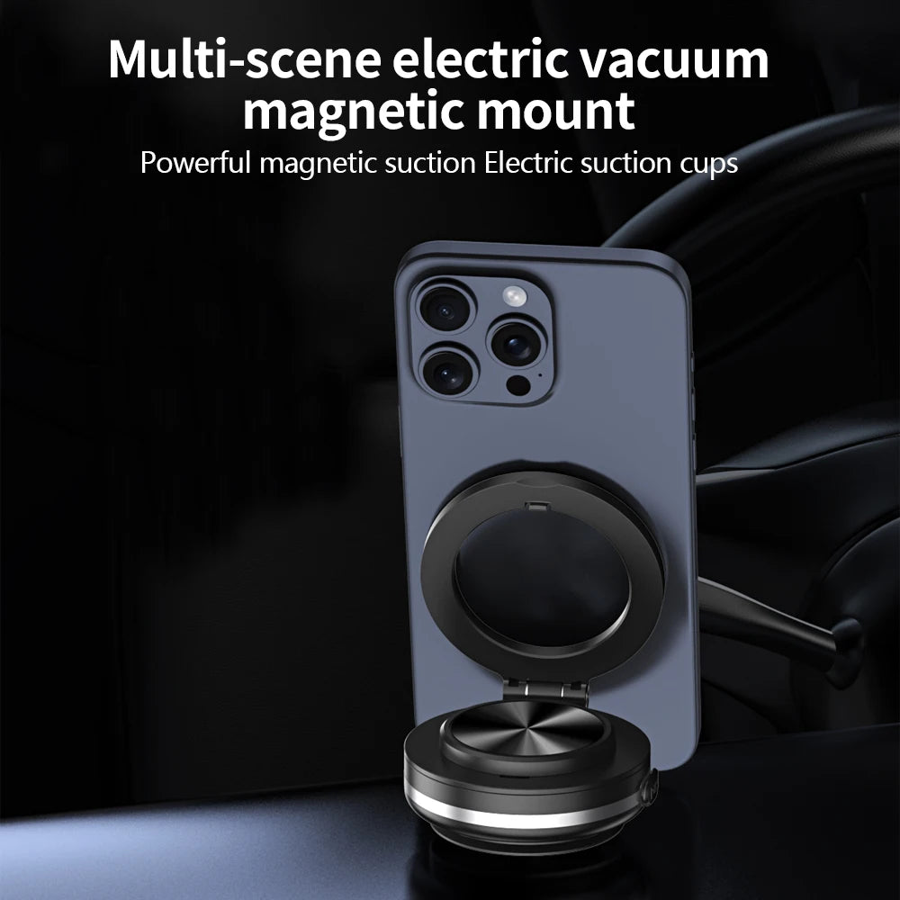 Car Phone Holder Electric Vacuum Magnetic Mount 360° Rotating N52 Strong Magnet for iPhone 12, 13, 14, 15, 16, Pro, and other Mag-safe compatible Phones