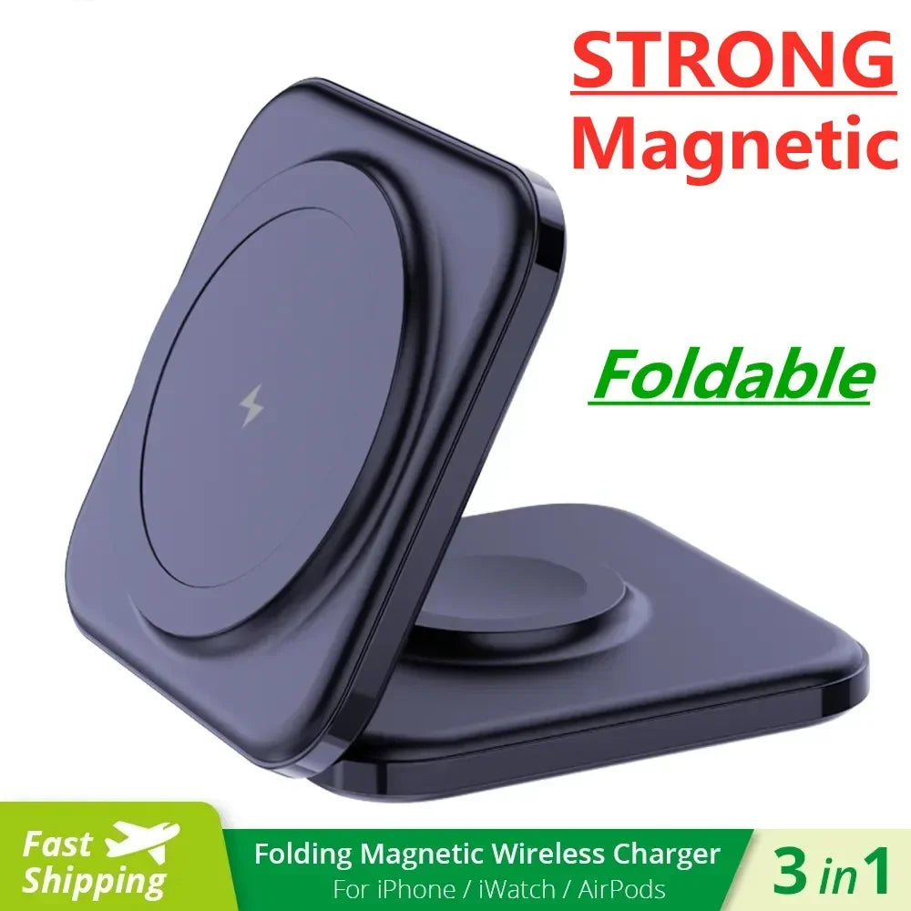 30W Magnetic Wireless Charger 3 in 1 Fast Charging Station Foldable Phone Holder Stand for iPhone 12 or later versions, AppleWatch AirPods Airpods