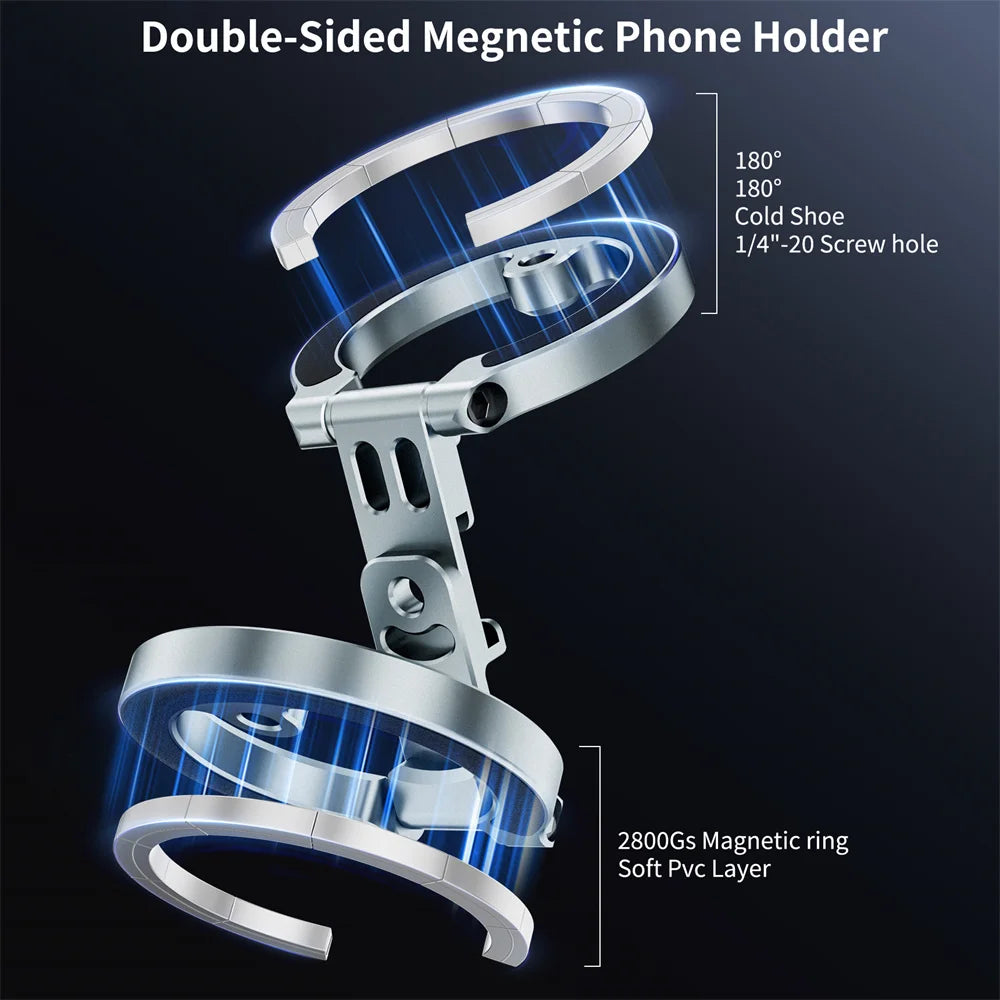 2025 Dual-Sided Magnetic Phone Holder w 1/4" ColdShoe  For MagSafe iPhone 12 and later versions and all MagSafe compatible devices