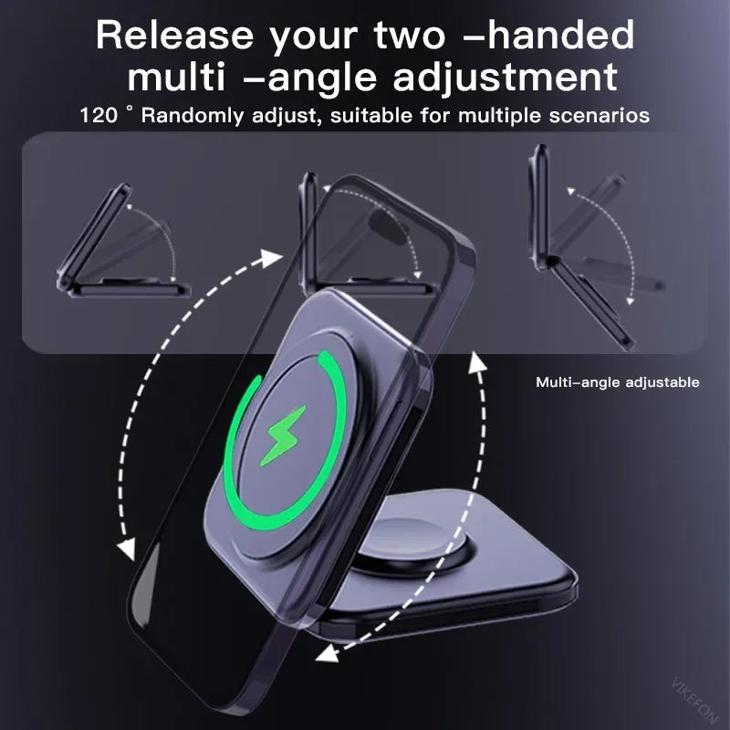 30W Magnetic Wireless Charger 3 in 1 Fast Charging Station Foldable Phone Holder Stand for iPhone 12 or later versions, AppleWatch AirPods Airpods