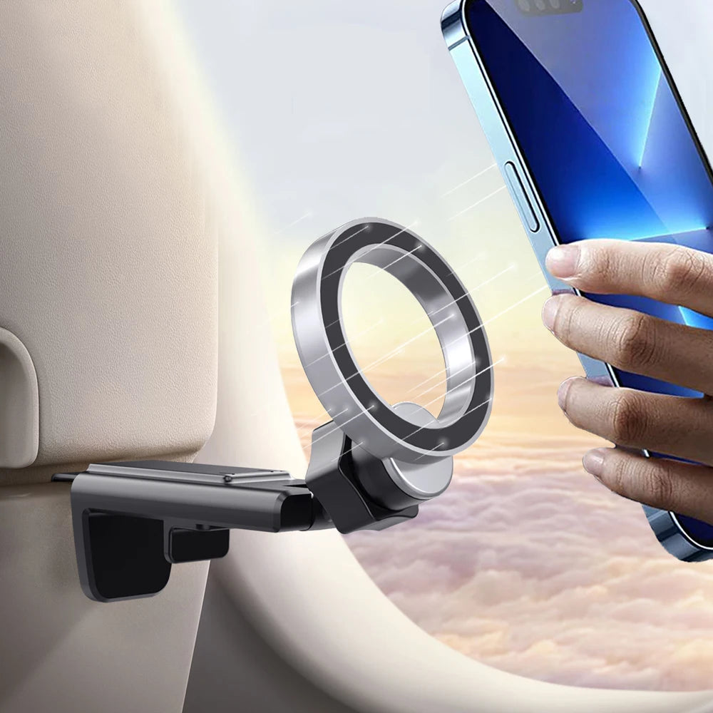 Airplane Mobile Phone Holder Portable Magnetic Travel Phone Mount Flight Seat or Desk which has Clip and MagSafe