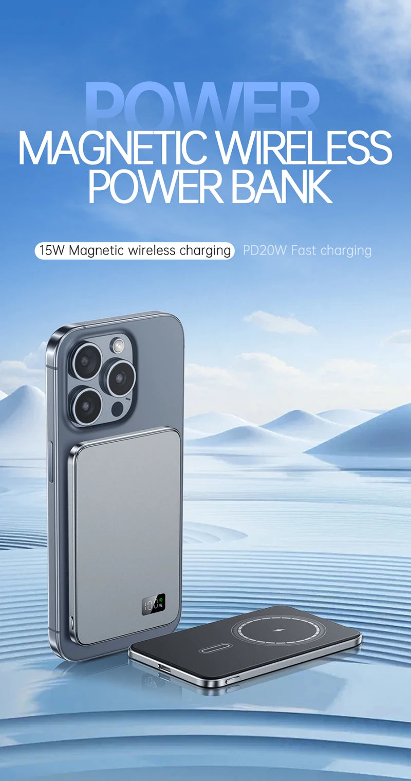 10000mAh, 5000mAh Thin Magnetic Wireless Power Bank PD25W Fast Charging Portable External Battery  Magsafe Phones Compatible