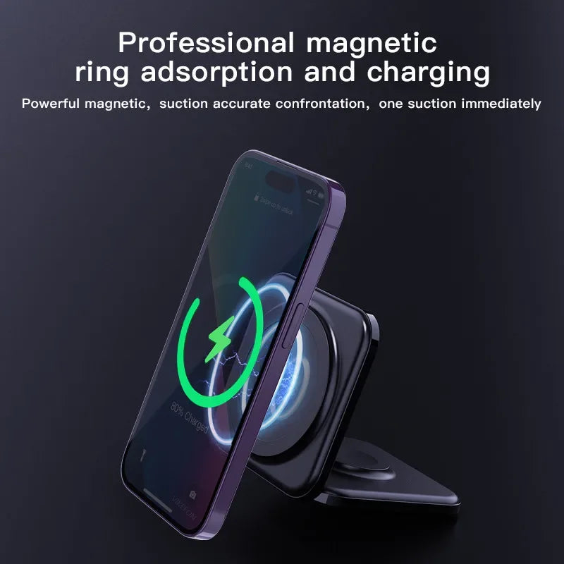 30W Magnetic Wireless Charger 3 in 1 Fast Charging Station Foldable Phone Holder Stand for iPhone 12 or later versions, AppleWatch AirPods Airpods