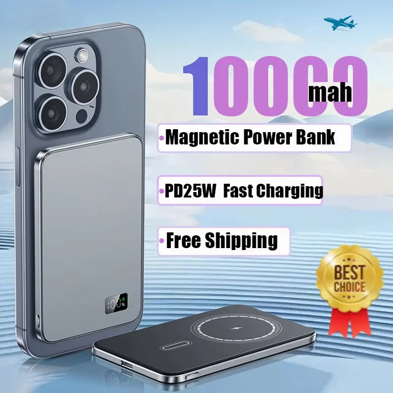 10000mAh, 5000mAh Thin Magnetic Wireless Power Bank PD25W Fast Charging Portable External Battery  Magsafe Phones Compatible