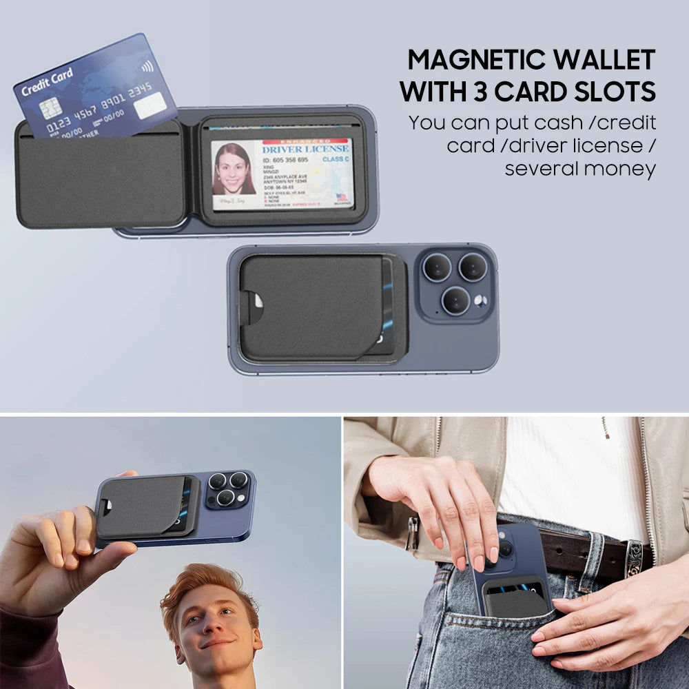 Mag-Safe Magnetic Card Wallet and Stand  Credit Card Holder Pu Leather for iPhones 12 and later versions