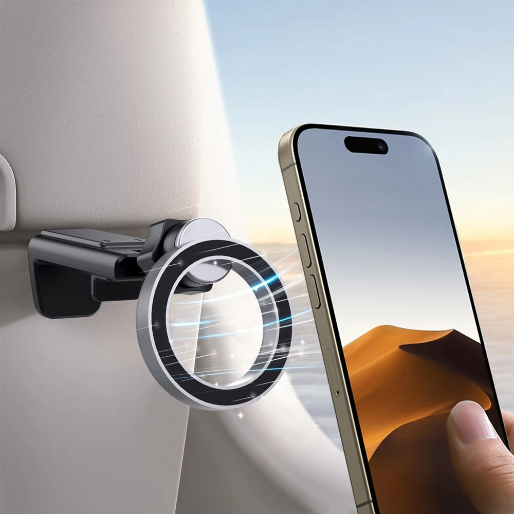 Airplane Mobile Phone Holder Portable Magnetic Travel Phone Mount Flight Seat or Desk which has Clip and MagSafe